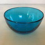 Blue glass bowl with bubbles, Murano style.