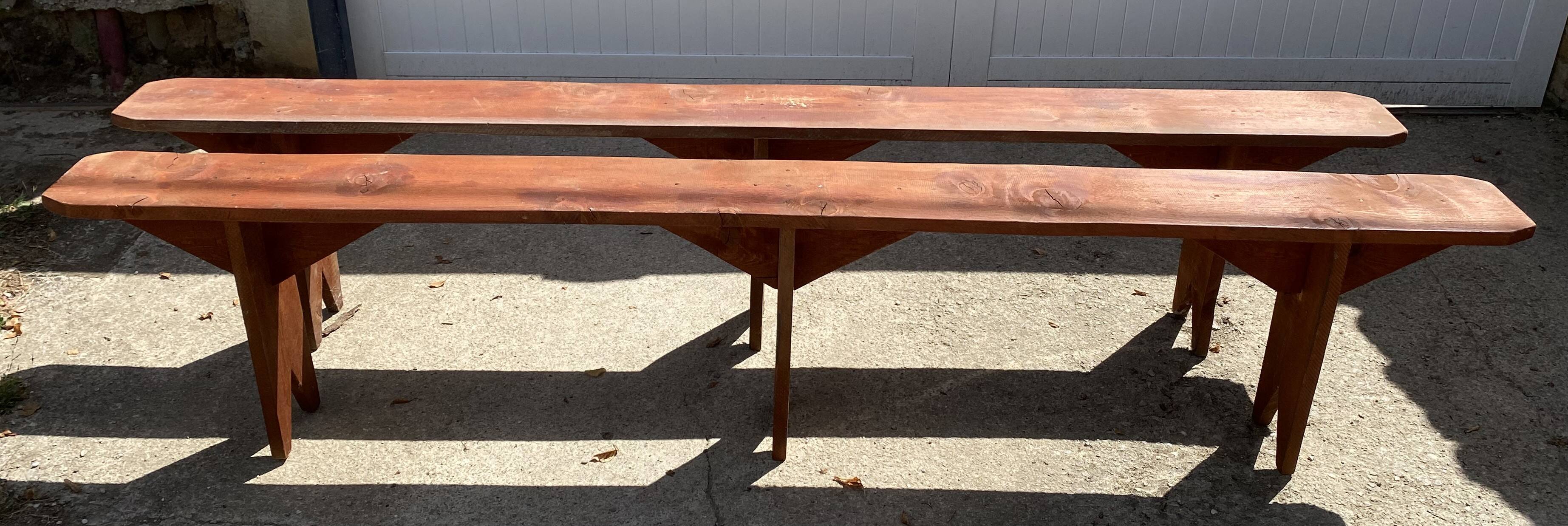Pair of solid wood farmhouse benches 250cm for rustic farmhouse table 1950