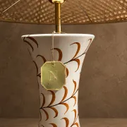 Ceramic lamp with cane shade, Nuova Capodimonte, circa 1970