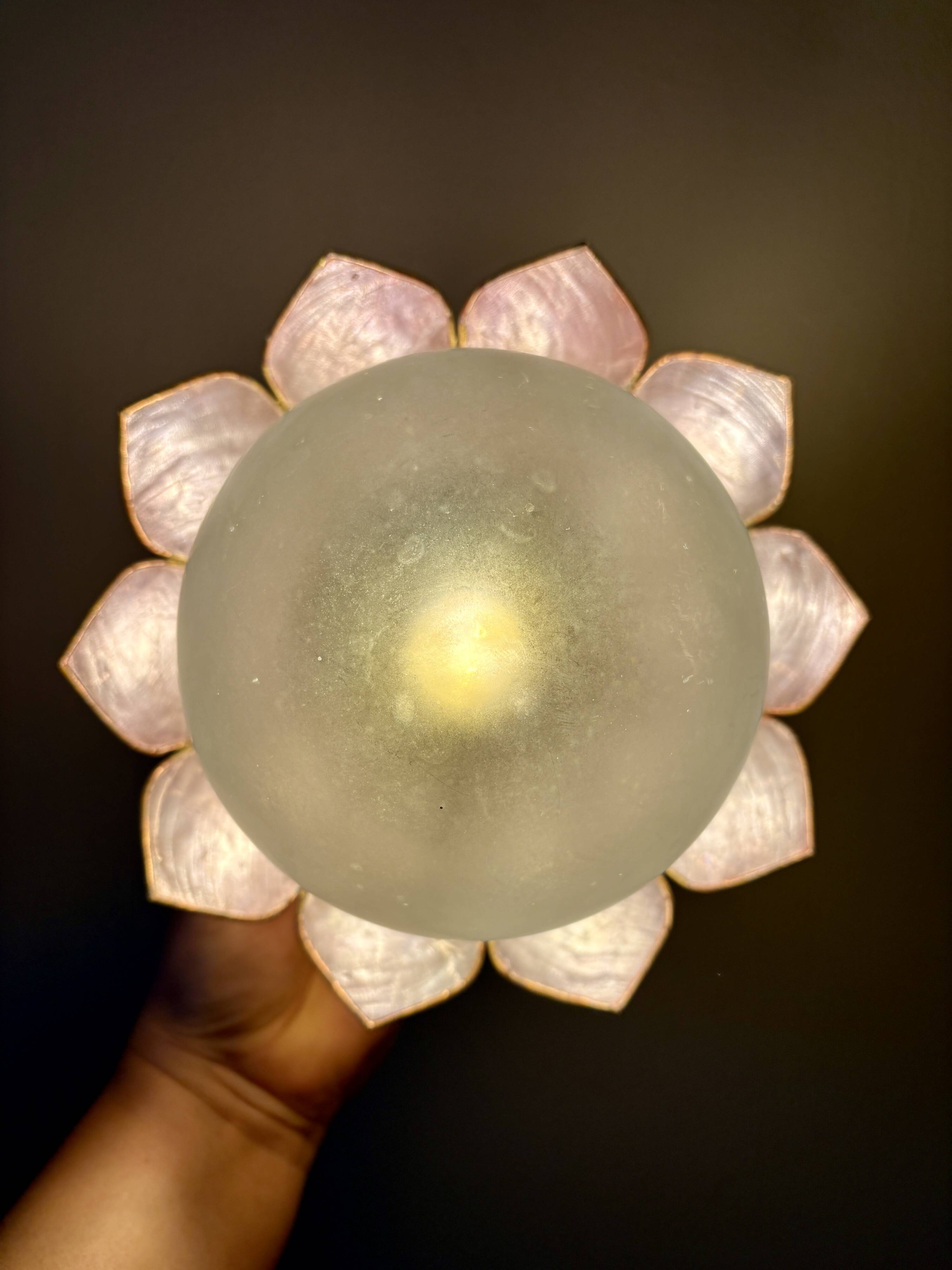 Vintage pink mother-of-pearl wall lamp with frosted glass globe