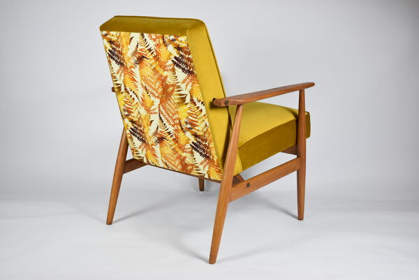 Fauteuil vintage polonais « Fox » conçu par H. Lis, années 60, jaune velours doré automne