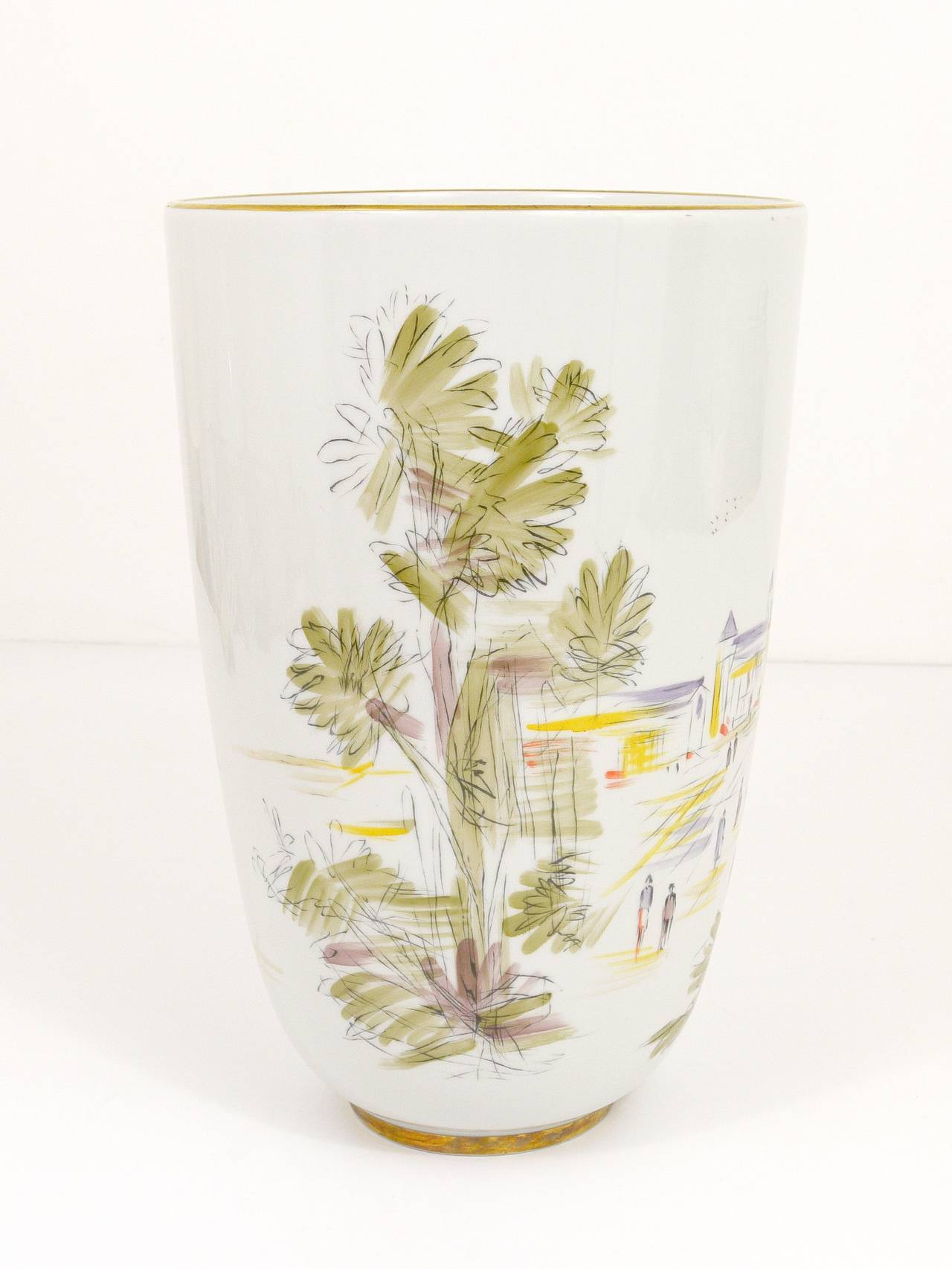 Large porcelain vase from the mid-century, hand-painted, Hutschenreuther, Selb, Germany, 1950s.