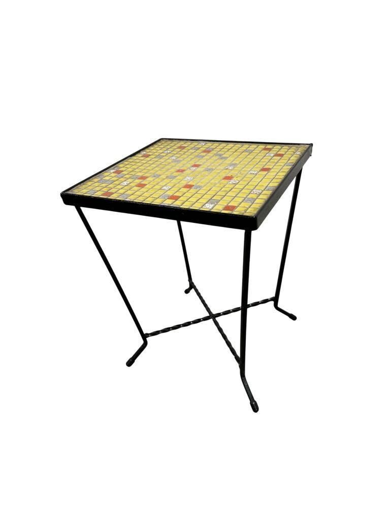 Mini vintage yellow plant table / mosaic side table