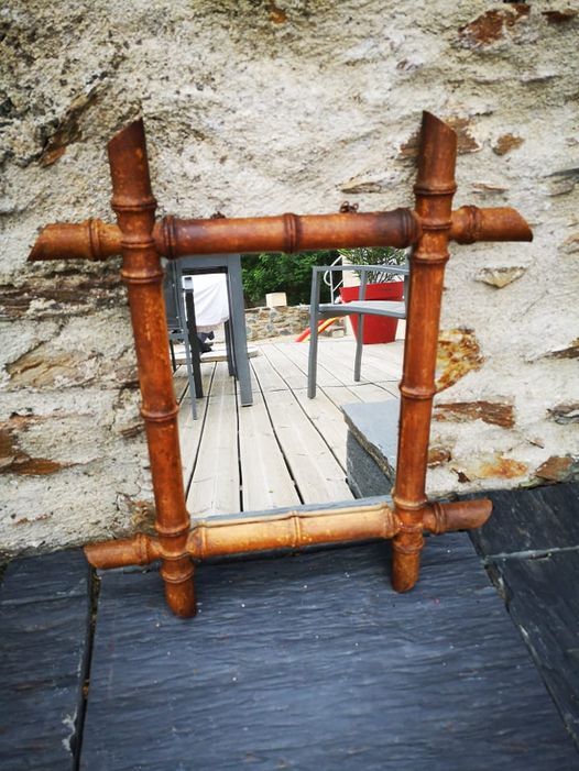 Old mirror "bamboo" vintage 1920/1930 25 x 19.5 cm small model