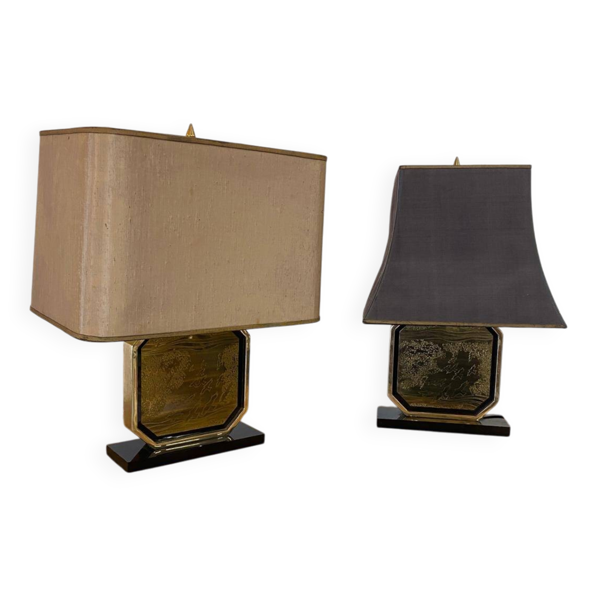 Pair of brass and gold-plated lamps by George Mathias, 1970