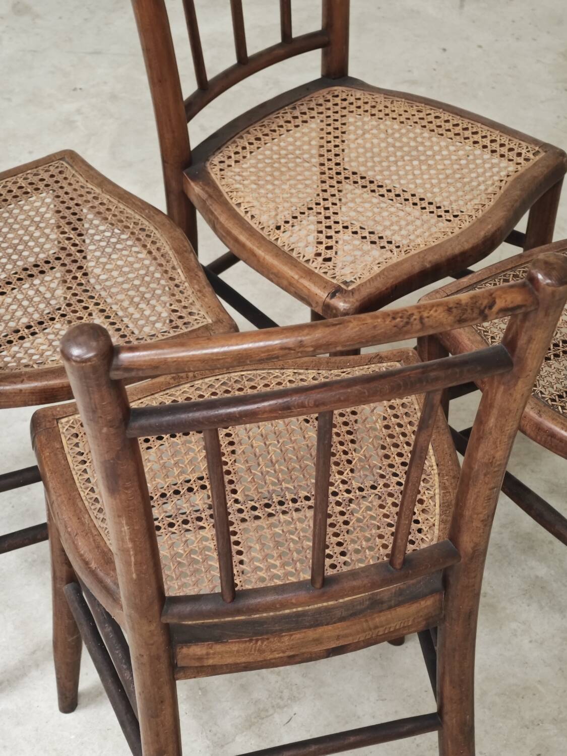 Set of 4 old Thonet style cane bistro chairs from the 1930s