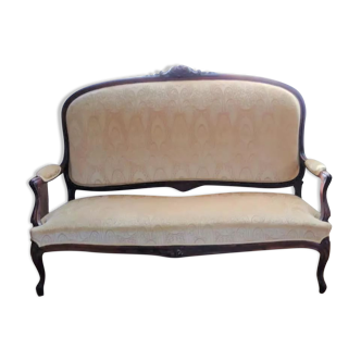 Banquette style Louis XV - bois et velours rose poudré