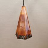 Older Danish cone-shaped hanging lamp in copper-colored lacquer with an inner contrasting shade.