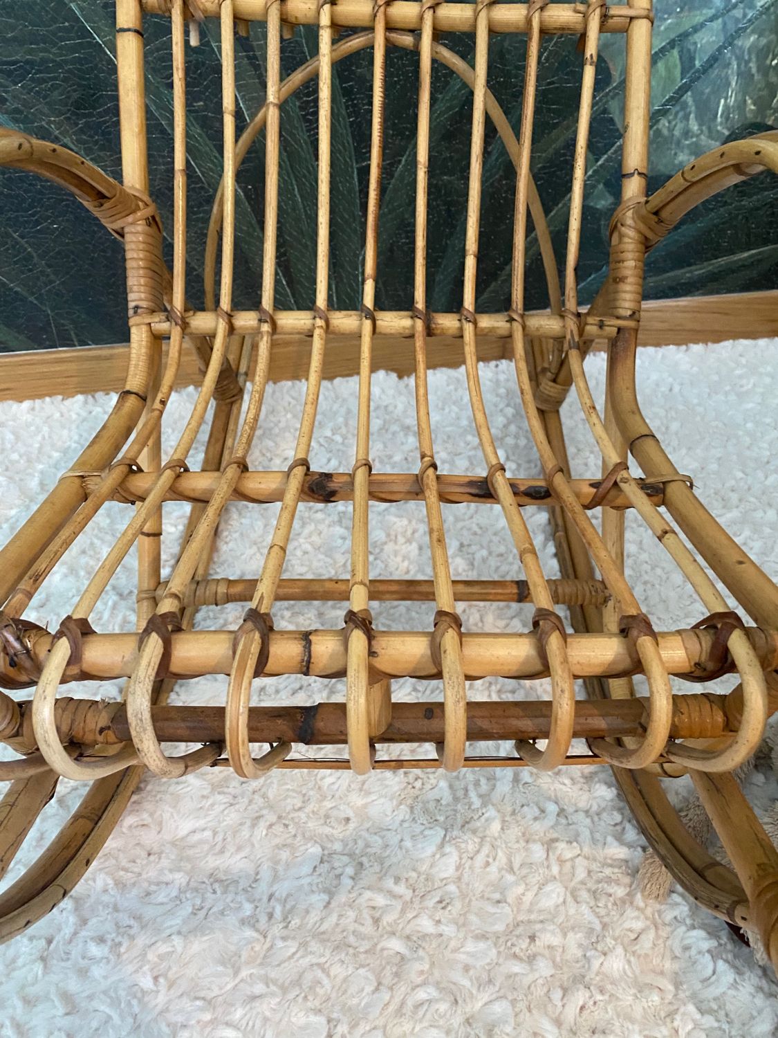 Rocking chair, vintage children's rocking chair, bamboo rattan armchair