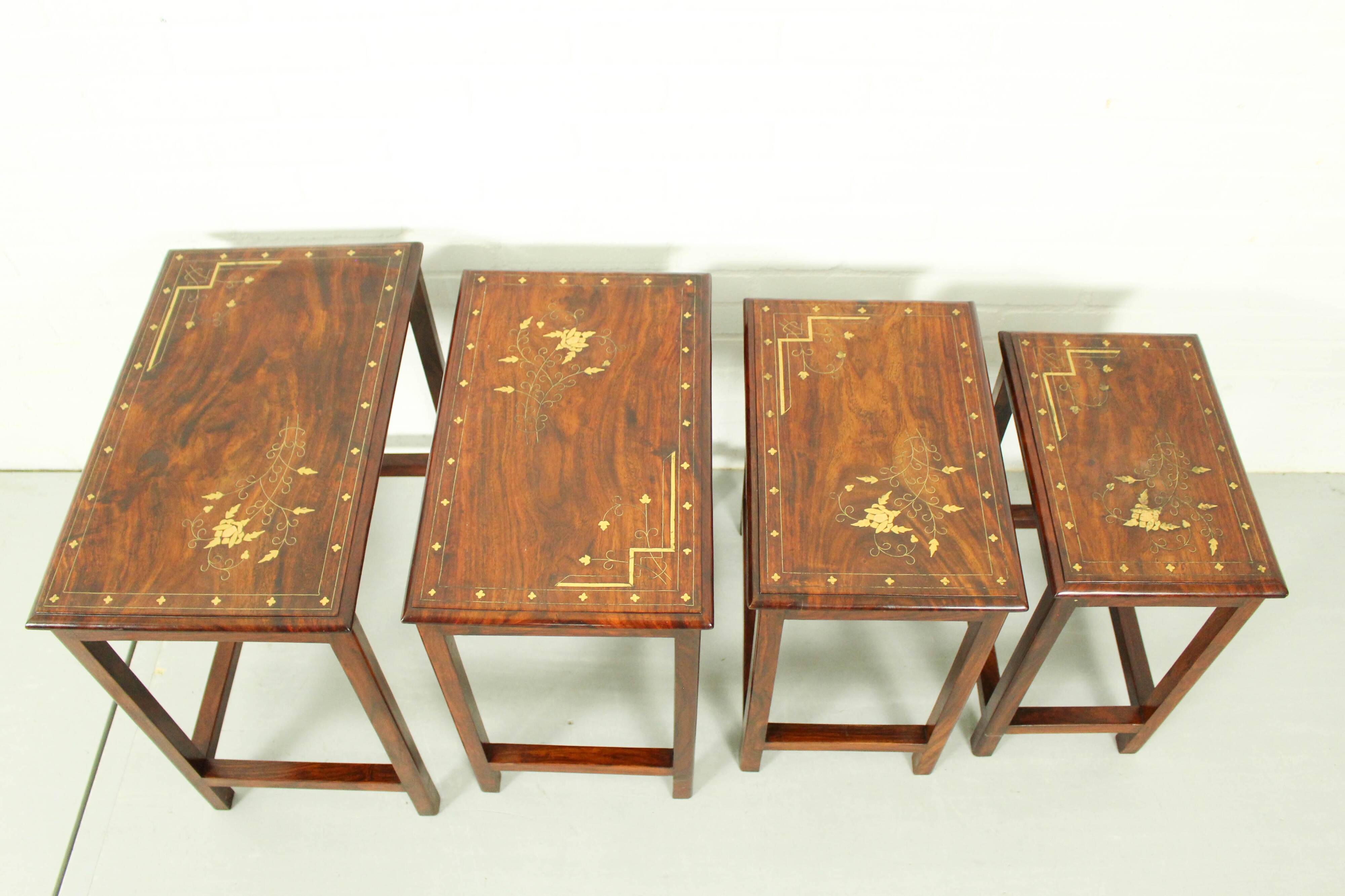 Italian Rosewood Nesting Tables with Copper Inlay