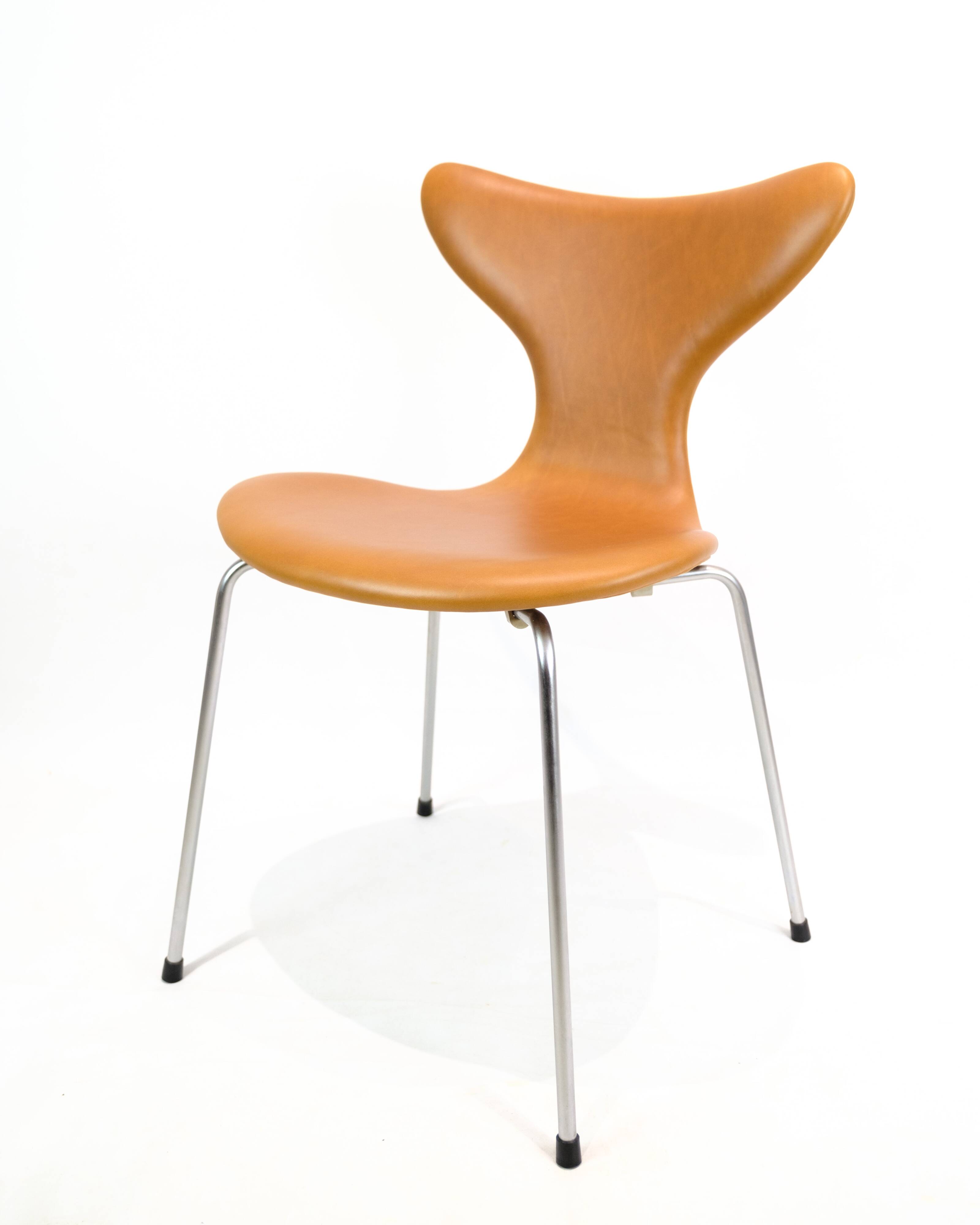 Set Of 4 Dining Chairs Model 3108 Lily/Seagull Made In Cognac Elegance Leather By Arne Jacobsen