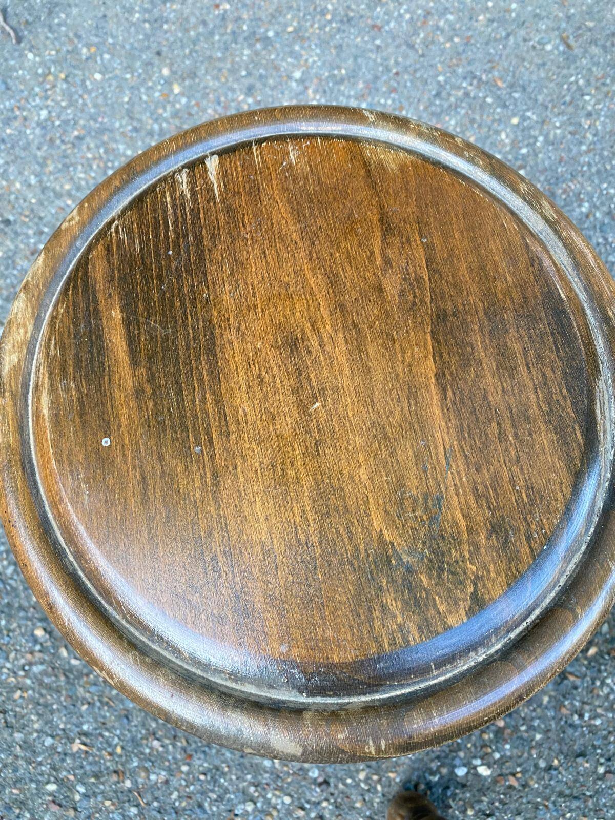 2 tripod stools in turned solid wood, Charles Dudouyt style, 1960.