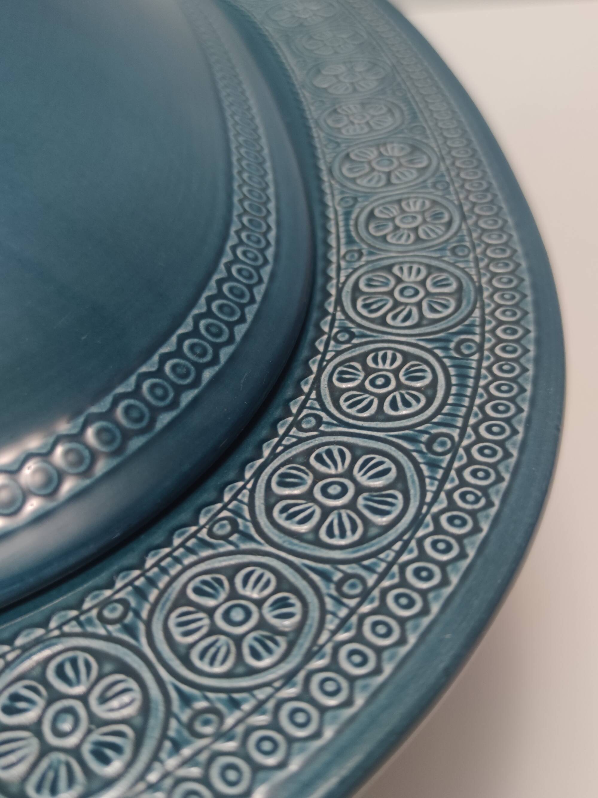 Blue Earthenware "Margherita" Centerpiece by Antonia Campi for Laveno, Italy