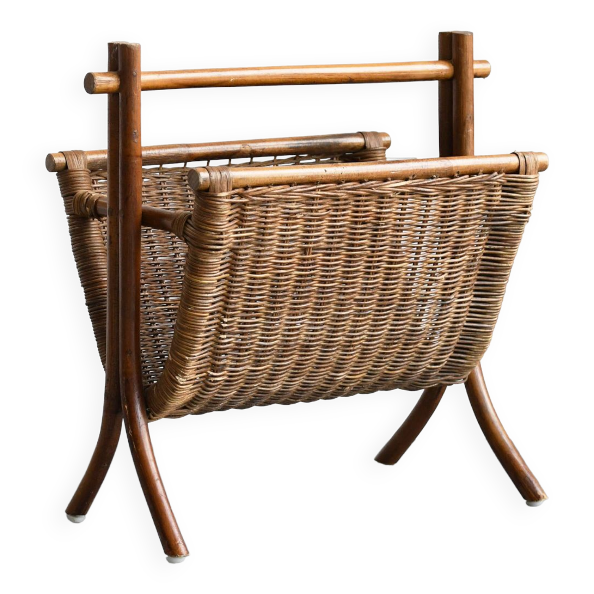 Vintage wicker and rattan magazine rack