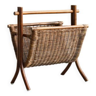 Vintage wicker and rattan magazine rack