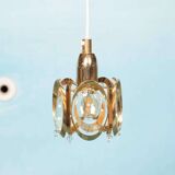 Vintage brass and crystal suspension Palwa, mid-century suspension.