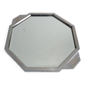 Plateau octogonal géométrique Art déco en chrome et miroir, France vers 1930