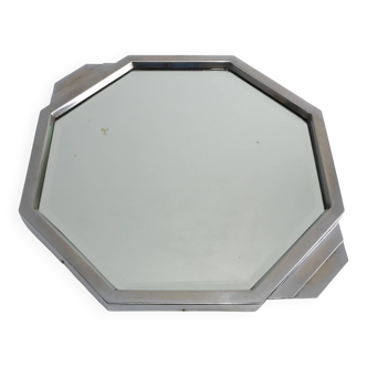 Plateau octogonal géométrique Art déco en chrome et miroir, France vers 1930