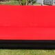 Vintage sofa 3 places convertible, red fabric and black skaï.1960s.