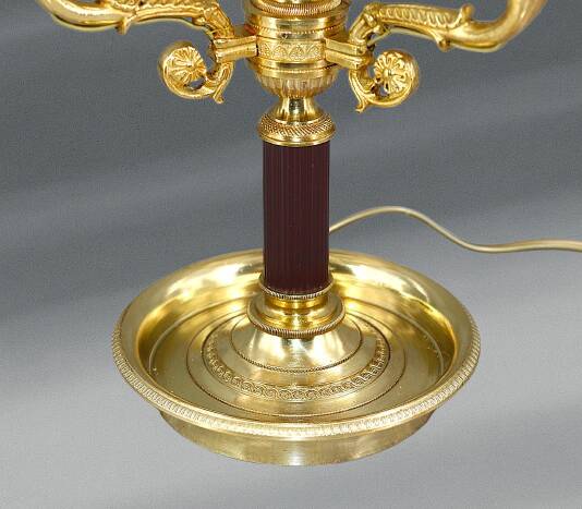 Lampe Bouillotte Bronze Style Empire Abat-jour & Pied laqué Bordeaux