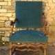 Antique Louis XIII style armchair, duck blue velvet, 67x112cm, G.Besnard