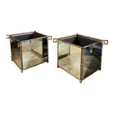 Pair of "bamboo" model planters in gold metal and glass from the 70s