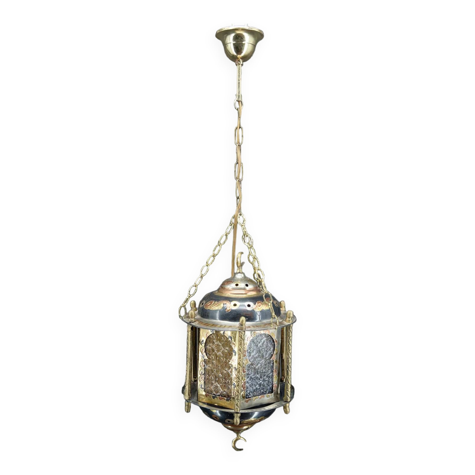 Moorish lantern in brass and colored glass, North Africa, 20th century