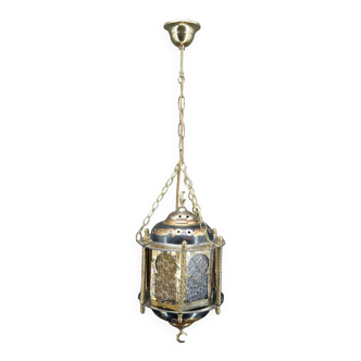 Moorish lantern in brass and colored glass, North Africa, 20th century