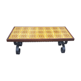 Antique vintage coffee table with glazed earthenware top