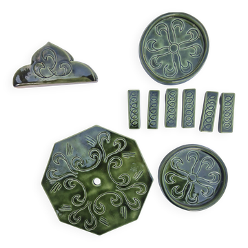 Ensemble de table vintage en céramique émaillée vert – Signature JG ou