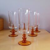Service of 18 glasses with amber feet 70s