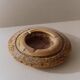 Vintage onyx ashtray from the 1980s, large round, brutalist design, brown and beige tones, sculptural table accent, modernist object, elegant gift idea.
