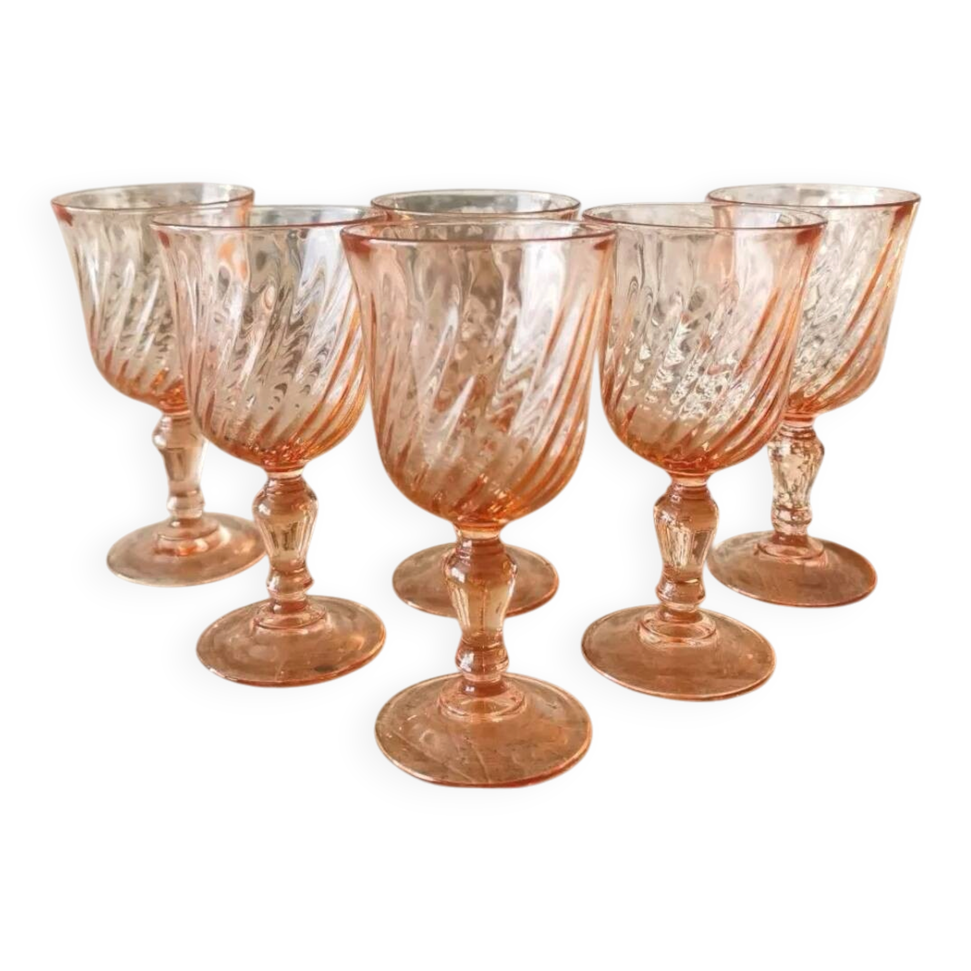 6 Vintage pink stemmed glasses, Rosaline Luminarc