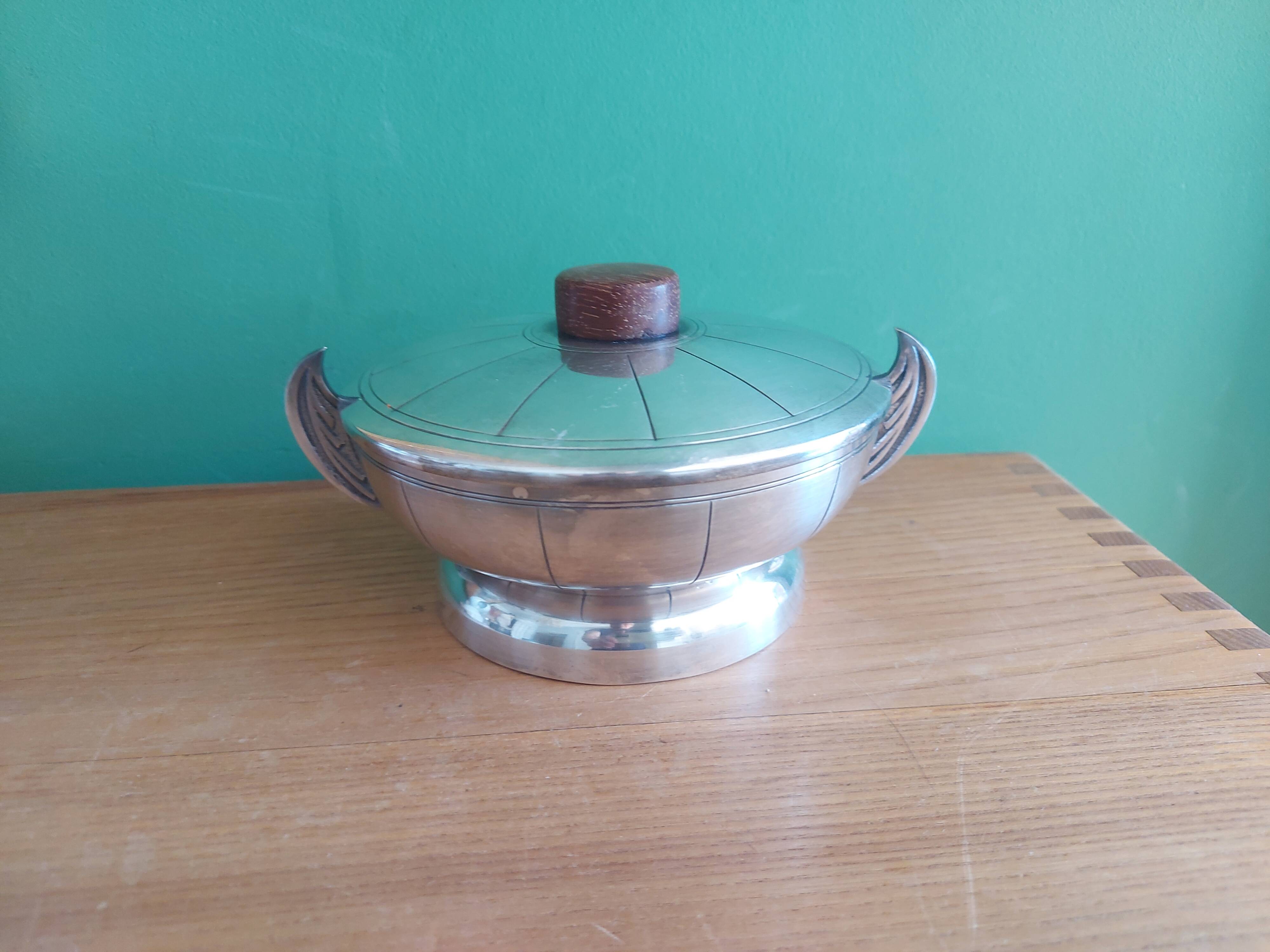 Art Deco sugar cream in silver metal