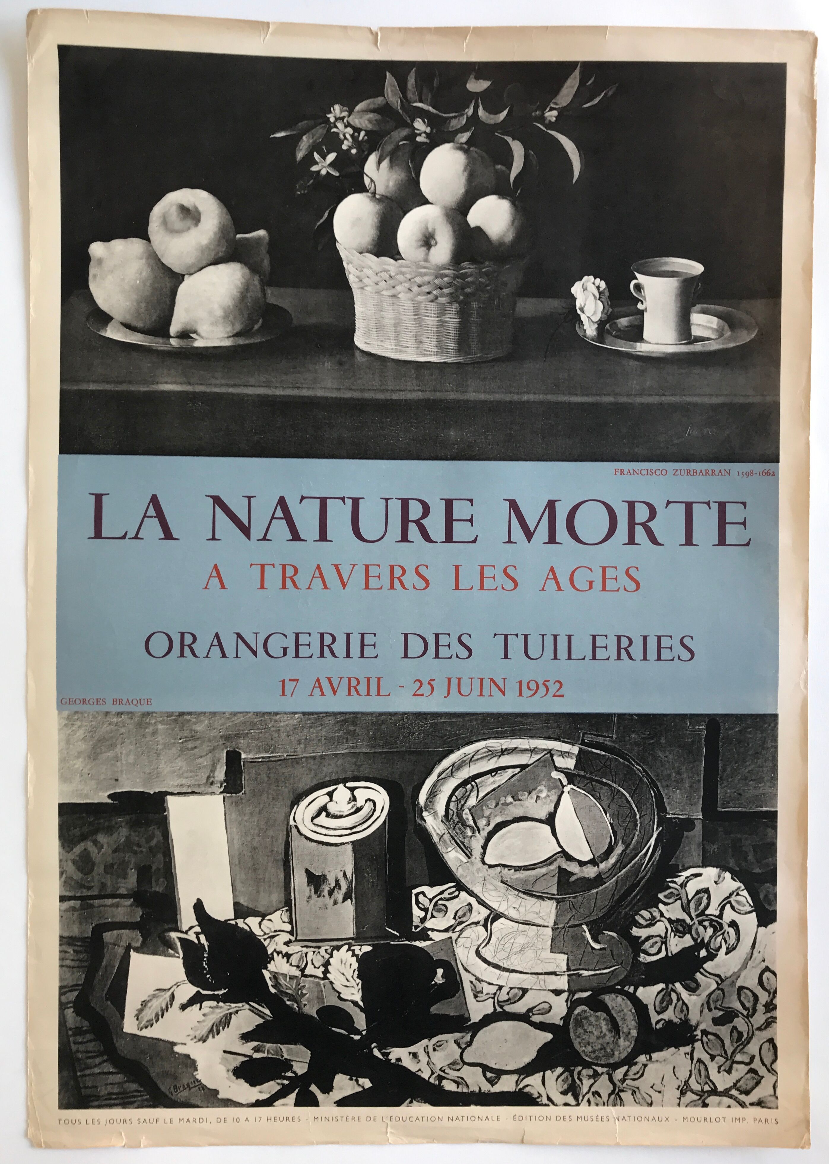 Original lithographed poster exhibition George Braque, Orangerie des Tuileries, 1952