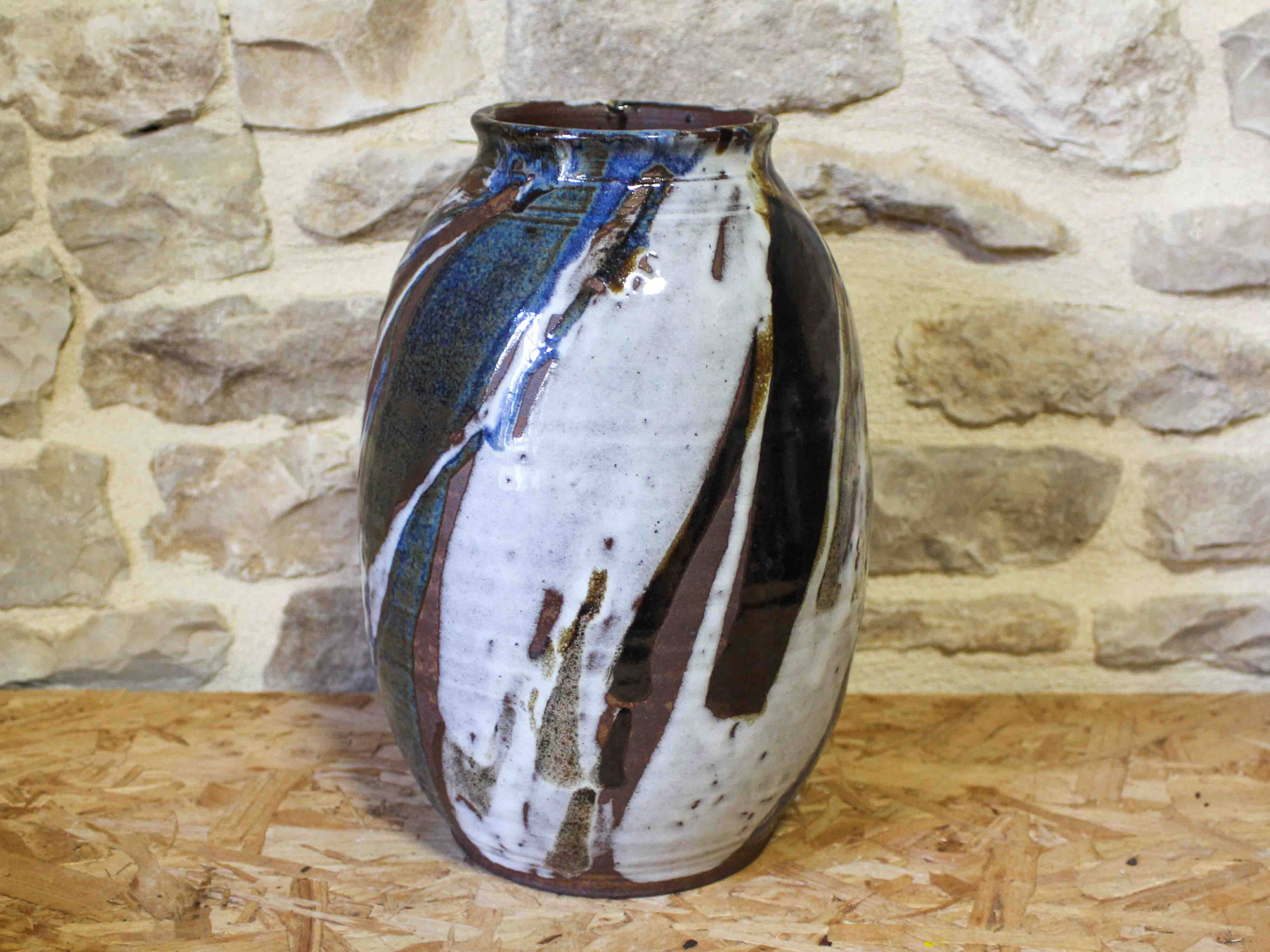 Large glazed stoneware vase signed