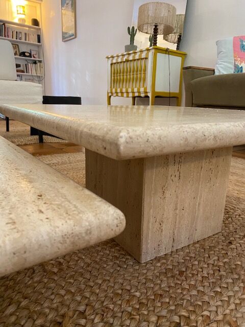 2 log-out travertine coffee tables
