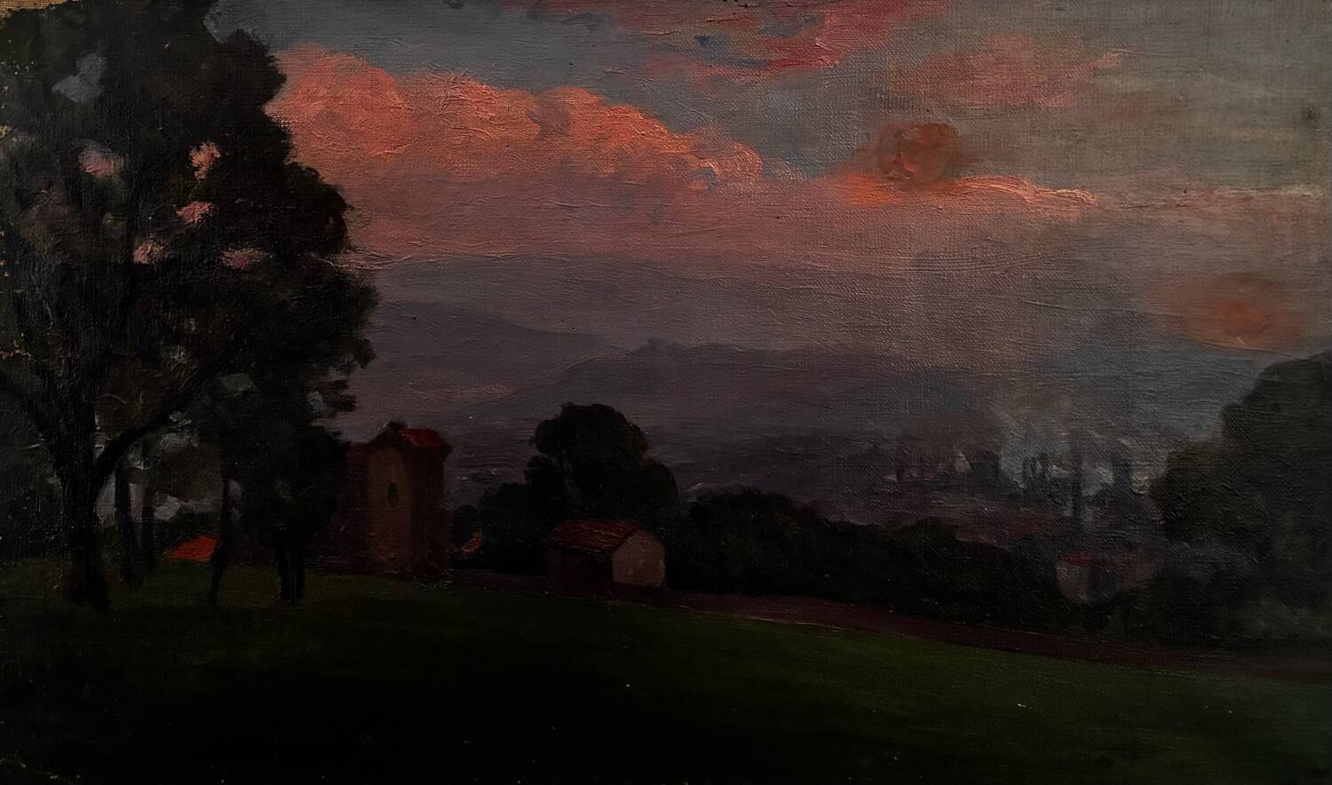 Countryside landscape, sunset signed Lavauden.