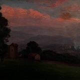 Countryside landscape, sunset signed Lavauden.