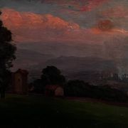 Countryside landscape, sunset signed Lavauden.