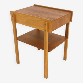 Table de chevet scandinave en teck et en chêne, Suède, 1960