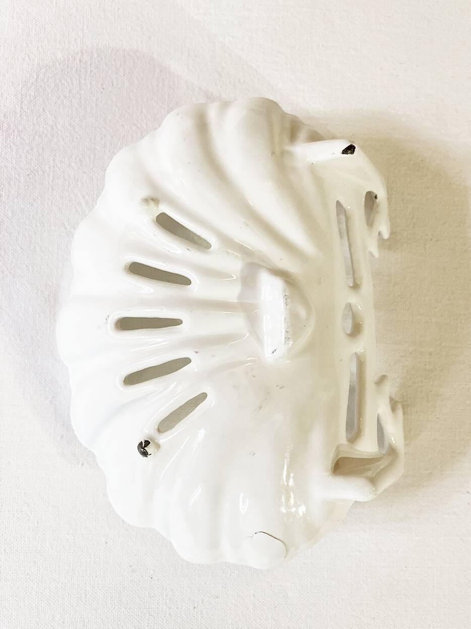 White enameled cast iron soap dish