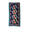 Bohemian Romanian handwoven carpet with floral colorful design and green frame