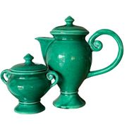 Ensemble verseuse et sucrier en céramique émaillée vert, Vallauris