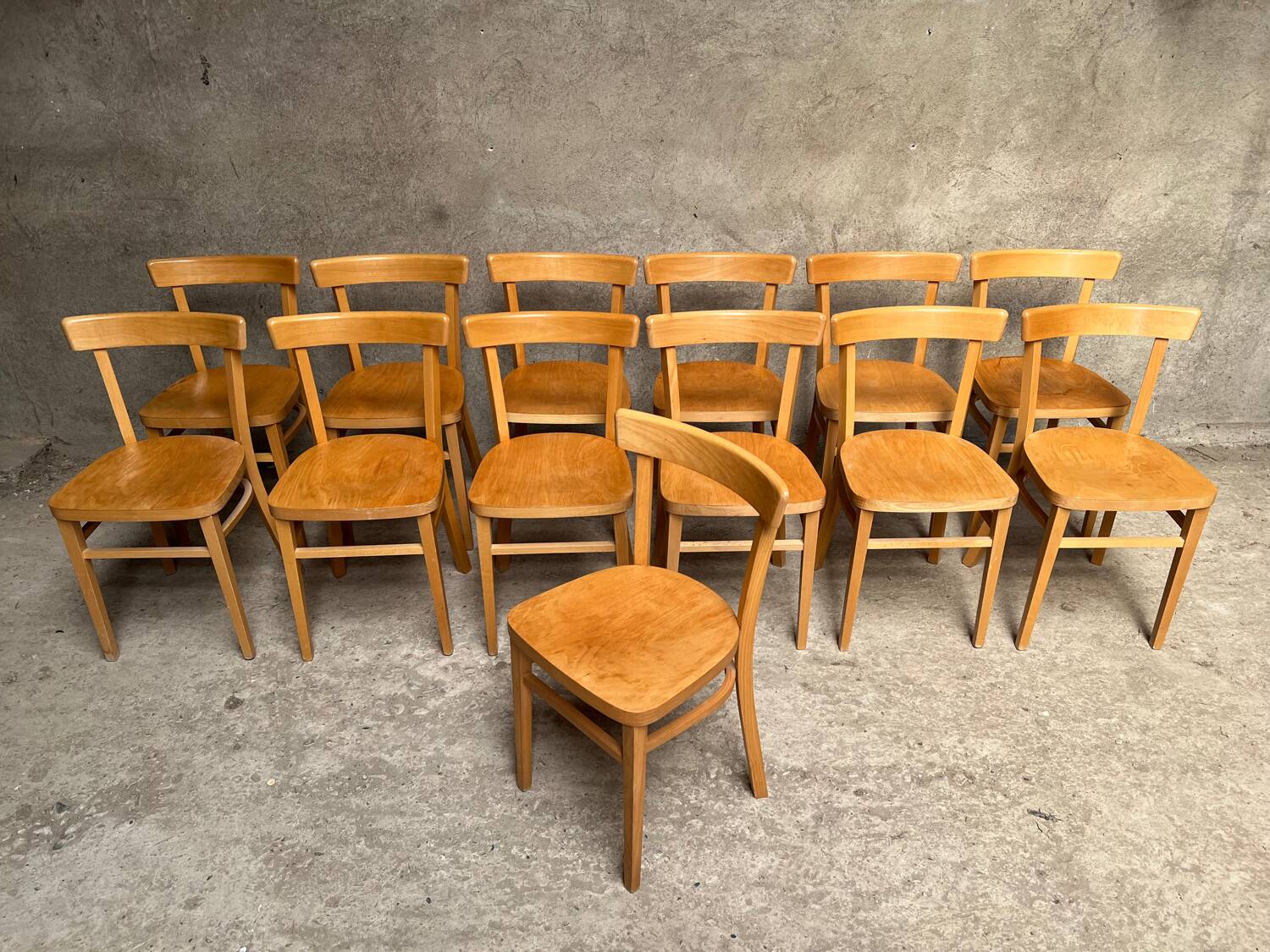 13 vintage wooden bistro chairs 1950 1960