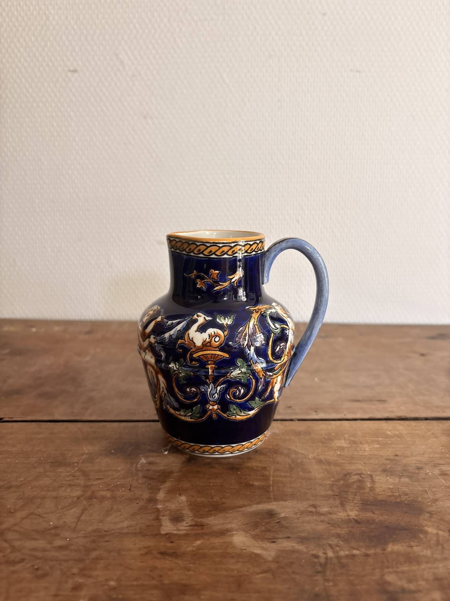 Pichet Milk Jug Creamer Earthenware Gien Renaissance Model Angel Cherub Putti