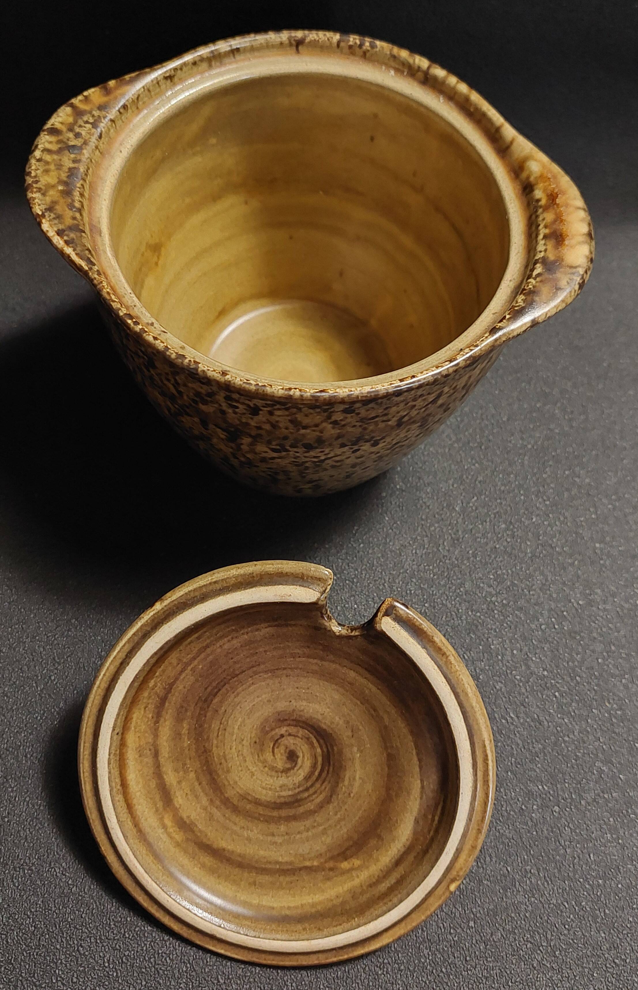 Vintage stoneware mustard pot from the 20th century