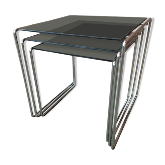 Vintage chrome and smoked glass nesting table