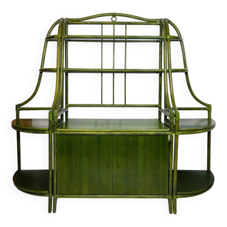 Buffet en rotin vert et hêtre, années 1970