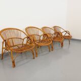Set of 4 vintage rattan armchairs from the 60s